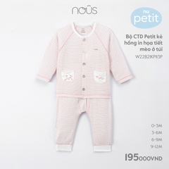 NOUS - Bộ CTD Petit kẻ hồng in họa tiết mèo ở túi - Nu Petit - 3M