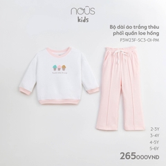 NOUS - Bộ dài áo trắng thêu phối quần loe hồng - Kids - 2Y - Kids - ZTD