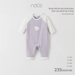 NOUS - Body dài kẻ tím nhạt thêu mặt cún phối tay trắng - | cún phối tay trắng - 0-3M