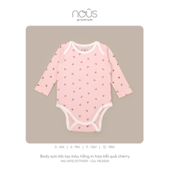 NOUS - Body suit dài tay màu hồng in họa tiết quả cherry - Premium - 12M