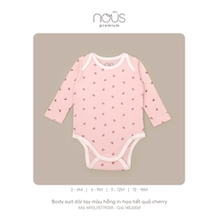 NOUS - Body suit dài tay màu hồng in họa tiết quả cherry - Premium - 12M