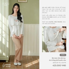 NOUS - Bộ mặc nhà dài tay áo trắng phối quần nâu Size S