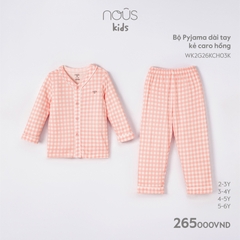 NOUS - Bộ Pyjama dài tay kẻ caro hồng  - Nu Kids - 3Y - SS23.9 - ZTD