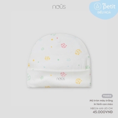 NOUS - Mũ tròn màu trắng in hình con mèo - NP