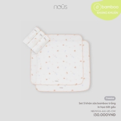 NOUS - Set 5 khăn sữa bamboo trắng in họa tiết gấu - SS24.T11A