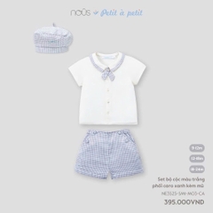 NOUS - Set bộ cộc màu trắng phối caro xanh kèm mũ - SS25.T4A