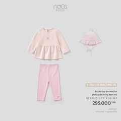 NOUS NP - Bộ dài tay áo màu be phối quần hồng kèm mũ - 9-12M - SS26.T5C