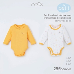 NOUS - Set 2 bodysuit dài tay màu trắng in họa tiết phối vàng - Nu Petit - 3M