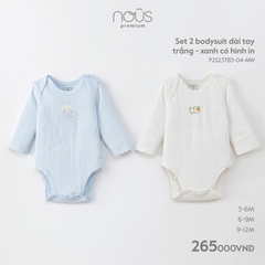 NOUS - Set 2 body dài tay trắng - xanh có hình in - Nu Pre