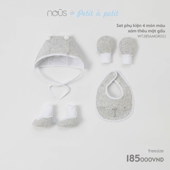 NOUS - Set phụ kiện 4 món màu xám thêu mặt gấu - Nu Petit - M