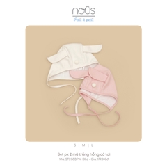 NOUS - Set pk 2 mũ trắng hồng có tai - Premium - L