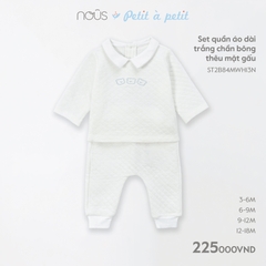 NOUS - Set quần áo dài trắng chần bông thêu mặt gấu - Nu Petit - 9M - SS23.10