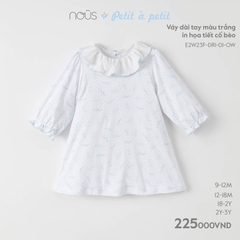 NOUS:-:Váy:dài:tay:màu:trắng:in:họa:tiết:cổ:bèo:-:2-3Y:-: