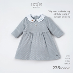 NOUS - Váy màu xanh dài tay cổ thêu trang trí - Nu Pre - SS23.9