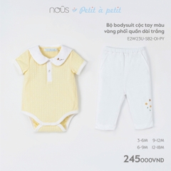 NOUS - Bộ bodysuit cộc tay màu vàng phối quần dài trắng 3M - SS23.10