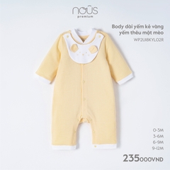 NOUS - Body dài yếm kẻ vàng yếm thêu mặt mèo - Nu Pre - 3M