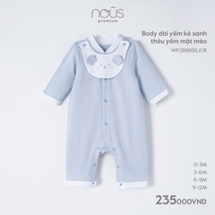 NOUS - Body dài yếm kẻ xanh thêu yếm mặt mèo
