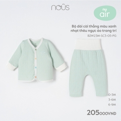 NOUS - Bộ dài cài thẳng màu xanh nhạt thêu ngực áo trang trí 0M - SS23.10