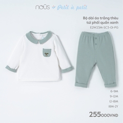 NOUS - Bộ dài áo trắng thêu túi phối quần xanh - Nu P Petit - 12M - SS23.T11B