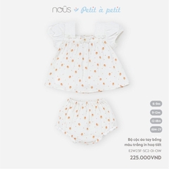 NOUS - Bộ cộc áo tay bồng màu trắng in họa tiết  - Nu Petit - 6M - SS24.T3A