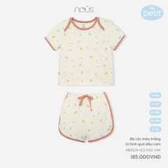 NOUS - Bộ cộc tay màu trắng họa tiết dâu cam  - Nu Petit - 12M - SS24.T3A