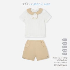 NOUS:-:Bộ:cộc:tay:áo:trắng:phối:quần:be:-:18-24M:-:SS24.T3A