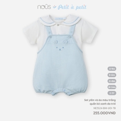 NOUS - Set yếm và áo màu trắng quần kẻ xanh da trời  - Nu Petit - 9M - SS24.T3A