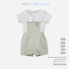 NOUS:-:Set:yếm:và:áo:màu:trắng:quần:kẻ:xanh:lá:-:6-9M:-:SS24.T3A