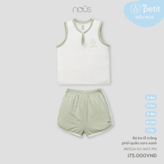 NOUS - Bộ ba lỗ trắng phối quần caro xanh - Nu Petit - 6M - SS24.T4A