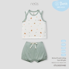 NOUS - Bộ ba lỗ xanh trắng họa tiết gấu - Nu Petit - 9M - SS24.T4A
