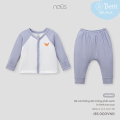 NOUS - Bộ cài thẳng dài trắng phối xanh in hình con cua - Nu Petit - NB - SS24.T4A