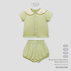 NOUS - Bộ cộc tay áo màu xanh lá thêu trang trí ở cổ - SS24.T4A