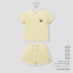 NOUS - Bộ cộc tay màu vàng nhạt in mặt gấu