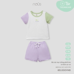 NOUS - Bộ cộc tay trắng phối tím in hình cá voi 6M - SS24.T4A