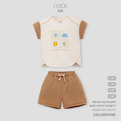 NOUS - Bộ cộc tay be phối quần cam in trang trí 2Y - SS24.T4A