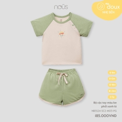 NOUS - Bộ cộc tay màu be phối xanh lá 6M - SS24.T4A