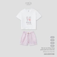 NOUS - Bộ cộc tay hồng trắng phối quần kẻ in hình thỏ -  - 2Y - SS24.T5A