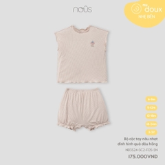 NOUS - Bộ cộc tay nâu nhạt đính hình quả dâu hồng - Nu Doux - 6M - SS24.T5A