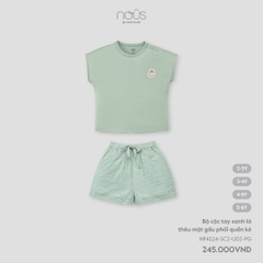NOUS - Bộ cộc tay xanh lá thêu mặt gấu phối quần kẻ -  - 3Y - SS24.T5A
