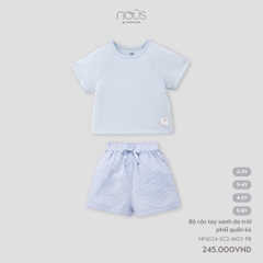 NOUS - Bộ cộc tay xanh da trời phối quần kẻ