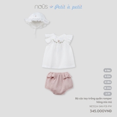 NOUS - Bộ cộc tay trắng quần romper hồng mix mũ -  - 6M - SS24.T5A