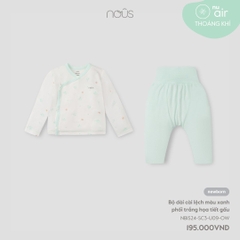 NOUS - Bộ dài cài lệch màu xanh phối trắng họa tiết gấu - Nu Air - NB - SS24.T6A