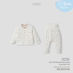 NOUS - Bộ cài thẳng dài màu trắng in họa tiết ô tô - NB - SS24.T7B