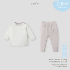 NOUS - Bộ chui đầu dài áo trắng in họa tiết phối quần ghi - SS24.T7B