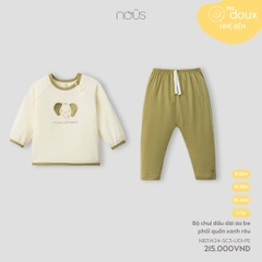 NOUS - Bộ chui đầu dài áo be phối quần xanh rêu - 9M - SS24.T7B