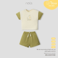 NOUS - Bộ cộc tay áo be in hình con voi phối quần xanh lá - 9M - SS24.T7B
