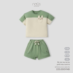 NOUS - Bộ cộc tay áo be phối màu xanh lá - 18M - SS24.T7B
