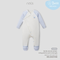 NOUS - Body dài tất cài lệch trắng phối kẻ xanh in hình gấu - NB - SS24.T7B