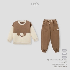 NOUS:-:Bộ:dài:tay:màu:nâu:phối:be:in:trang:trí:3Y:-:3-4Y:-:SS24.T8A