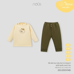 NOUS - Bộ dài tay màu be in trang trí phối quần xanh rêu - Nu Doux - 6M - SS24.T9A